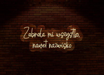 Napis LED "Zabrała mi wszystko, nawet nazwisko"